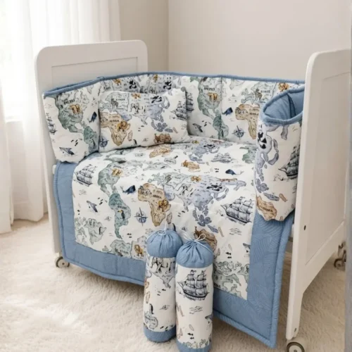 2 World Map - Cot Bedding Set | Cotton | 6 pieces