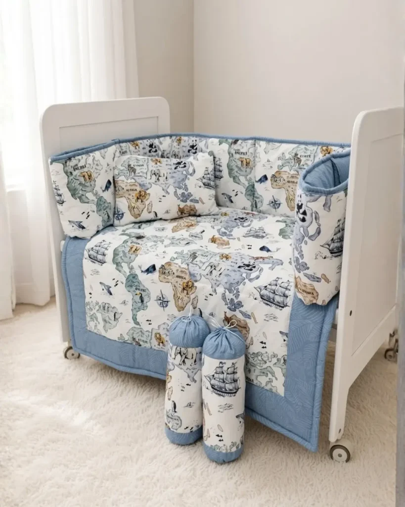 World Map - Cot Bedding Set | Cotton | 6 pieces