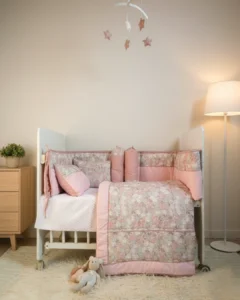 Pink Bloom Baby Cot Bedding Set - Pure cotton | 6 piece | Baby Pink
