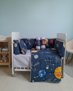Cosmic Dreams Baby Cot Bedding Set - Pure cotton | 6 piece | Navy Blue