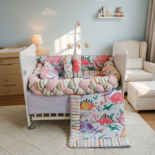 Saurus Land - Cot Bedding Set | Cotton | 7 pieces