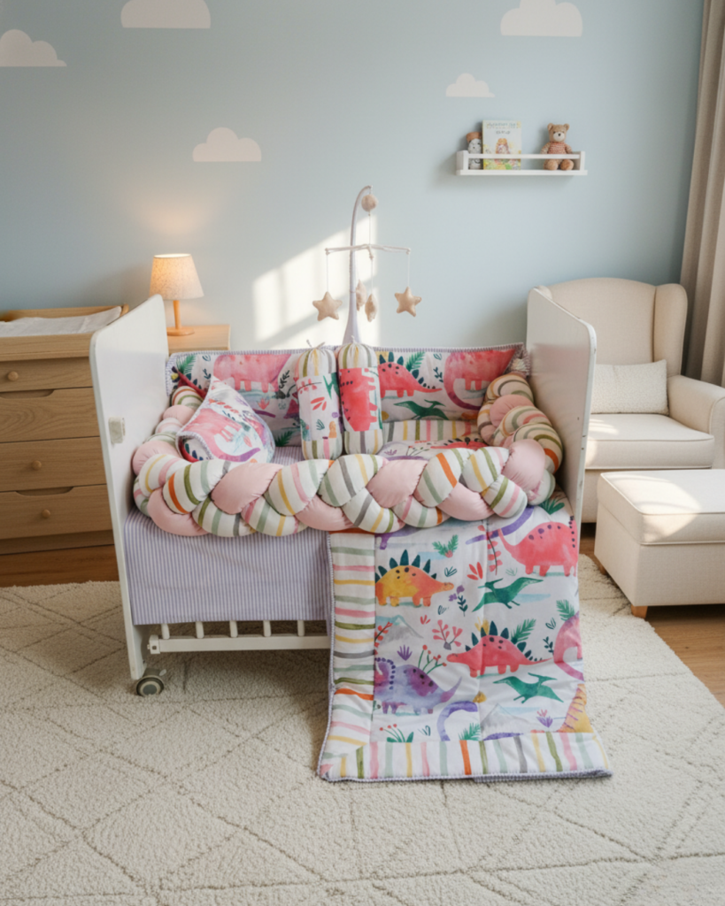 Saurus Land - Cot Bedding Set | Cotton | 7 pieces