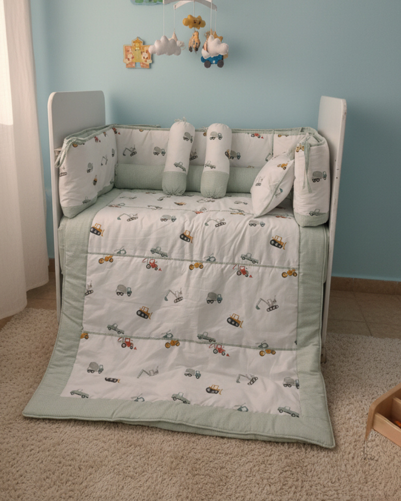 Little Wheels - Cot Bedding Set | Cotton | 6 pieces