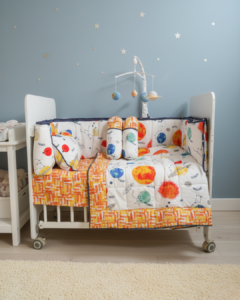 Little Voyager Baby Cot Bedding Set - Pure cotton | 6 piece | Orange & White