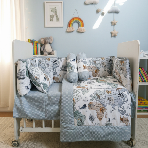 products (36) World Map - Cot Bedding Set | Cotton | 6 pieces