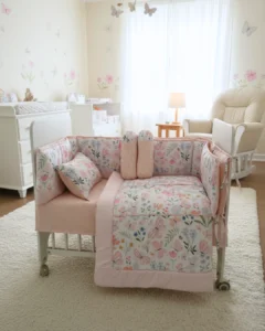 Flutter Bloom Baby Cot Bedding Set - Pure cotton | 6 piece | Pink & White
