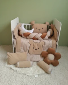 Moon Bear Braided Cot Bedding Set - Terry & Cotton | 11 piece | Beige & Brown