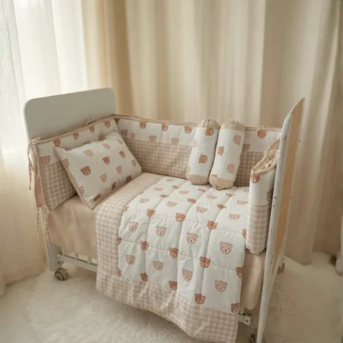 Untitled design (23) Beige Bearling - Cot Bedding Set | Cotton | 6 pieces