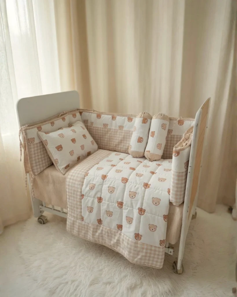 Beige Bearling - Cot Bedding Set | Cotton | 6 pieces