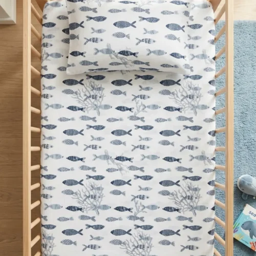 Untitled design (91) Navy Fish - Crib Bedsheet Set