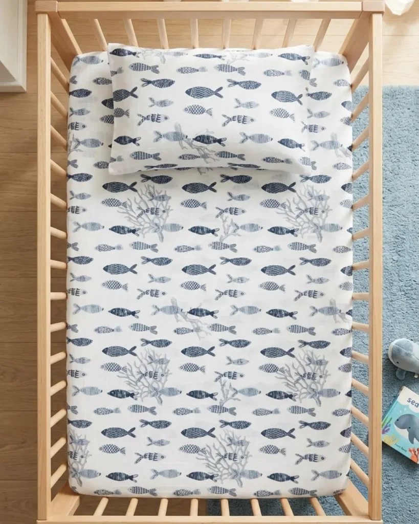 Navy Fish - Crib Bedsheet Set